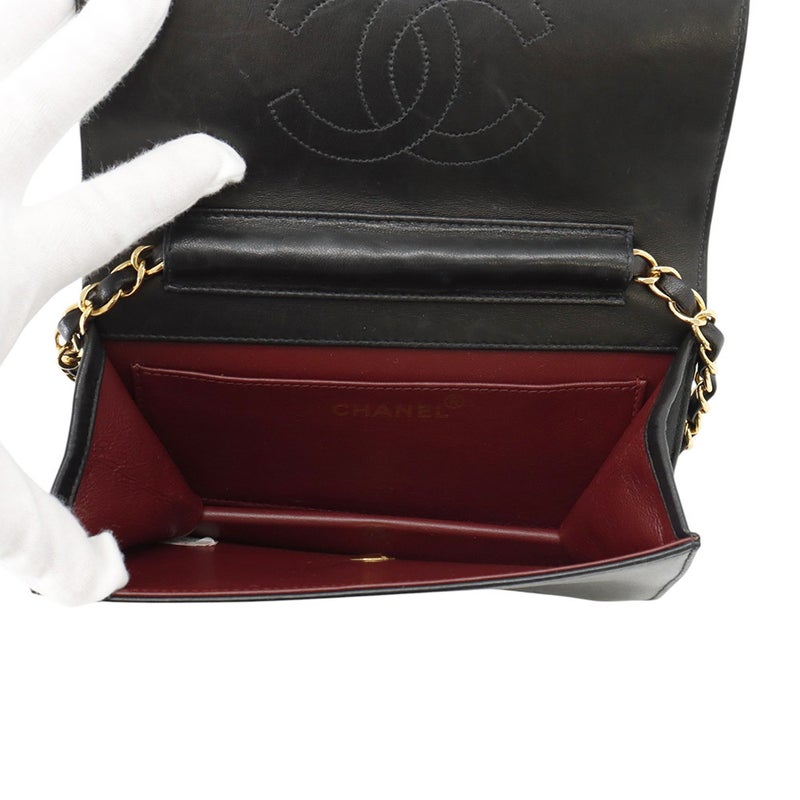シャネル チェーンショルダーバッグ マトラッセ ココマーク ラムスキン CHANEL バッグ 黒
