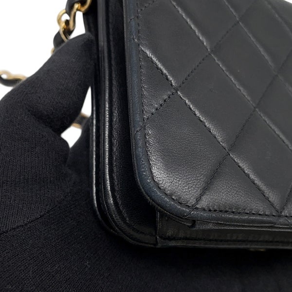 シャネル チェーンショルダーバッグ マトラッセ ココマーク ラムスキン CHANEL バッグ 黒