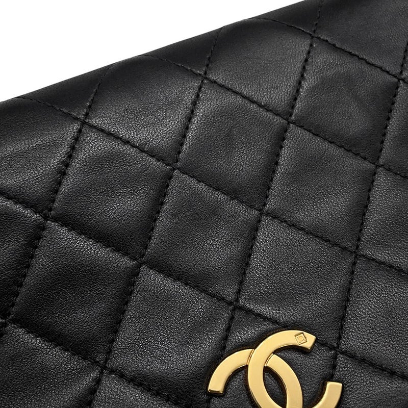 シャネル チェーンショルダーバッグ マトラッセ ココマーク ラムスキン CHANEL バッグ 黒