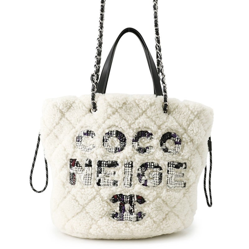 シャネル トートバッグ ココマーク ココネージュ ツイード ムートン AS0981 CHANEL バッグ 巾着バッグ 白