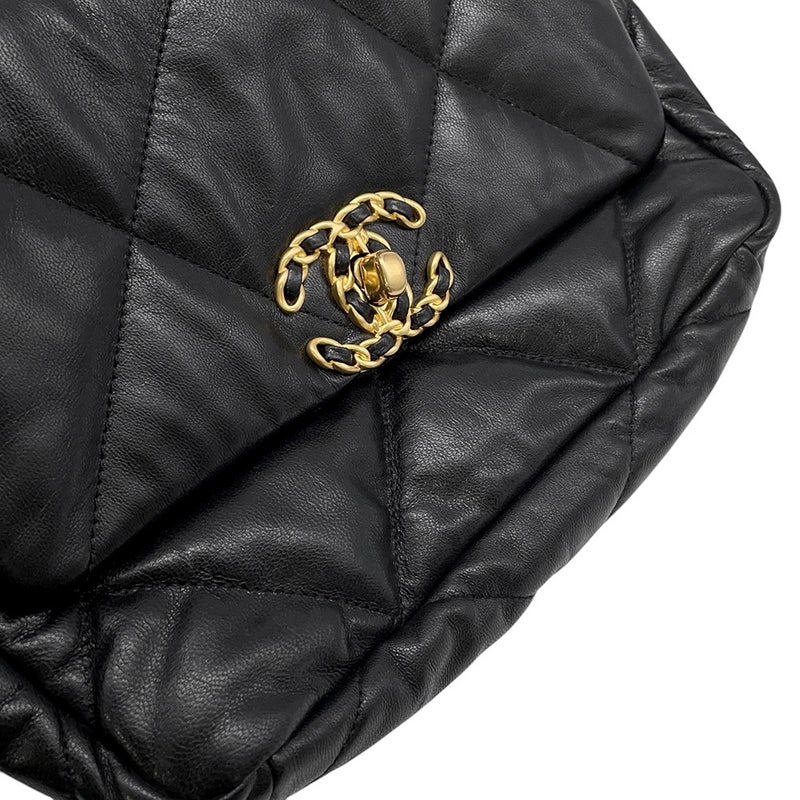 シャネル チェーンショルダーバッグ 19 フラップ バッグ ココマーク シャイニーラムスキン AS1160 CHANEL 黒