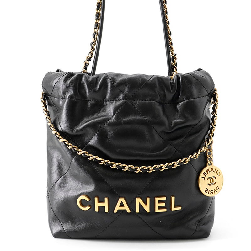 シャネル ハンドバッグ CHANEL 22 ミニ ココマーク シャイニーカーフレザー AS3980 CHANEL 2way 黒