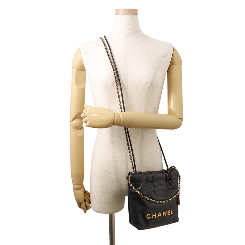 シャネル ハンドバッグ CHANEL 22 ミニ ココマーク シャイニーカーフレザー AS3980 CHANEL 2way 黒