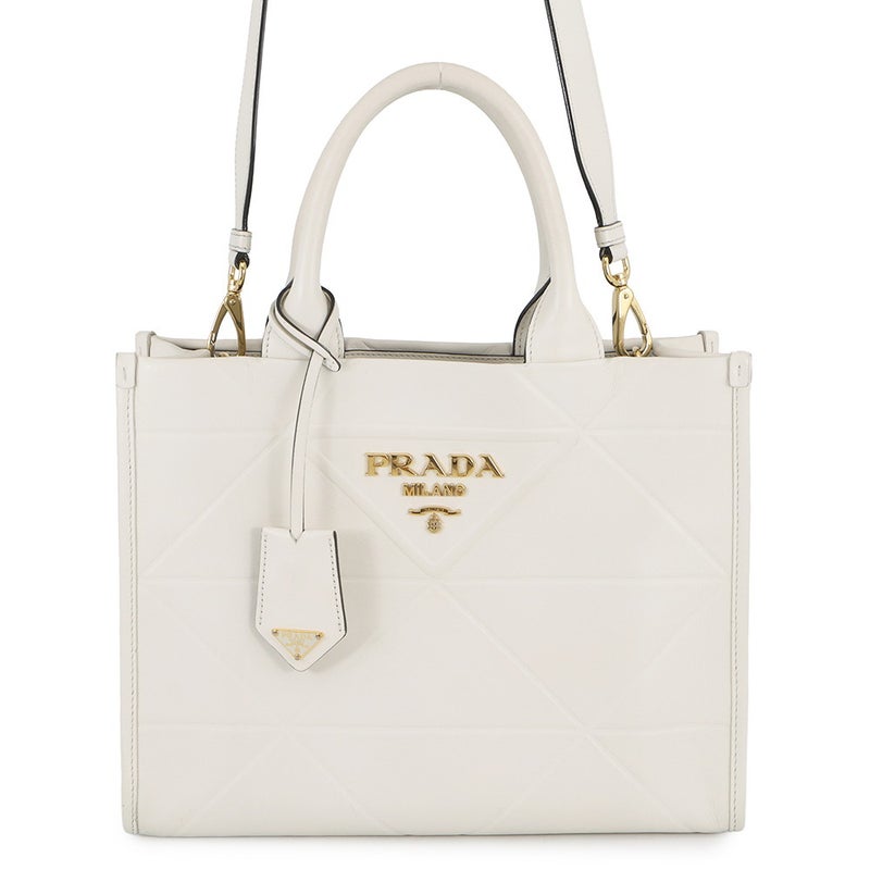 プラダ ハンドバッグ シンボル トップステッチ スモール レザー 1BA379 PRADA 2way 白