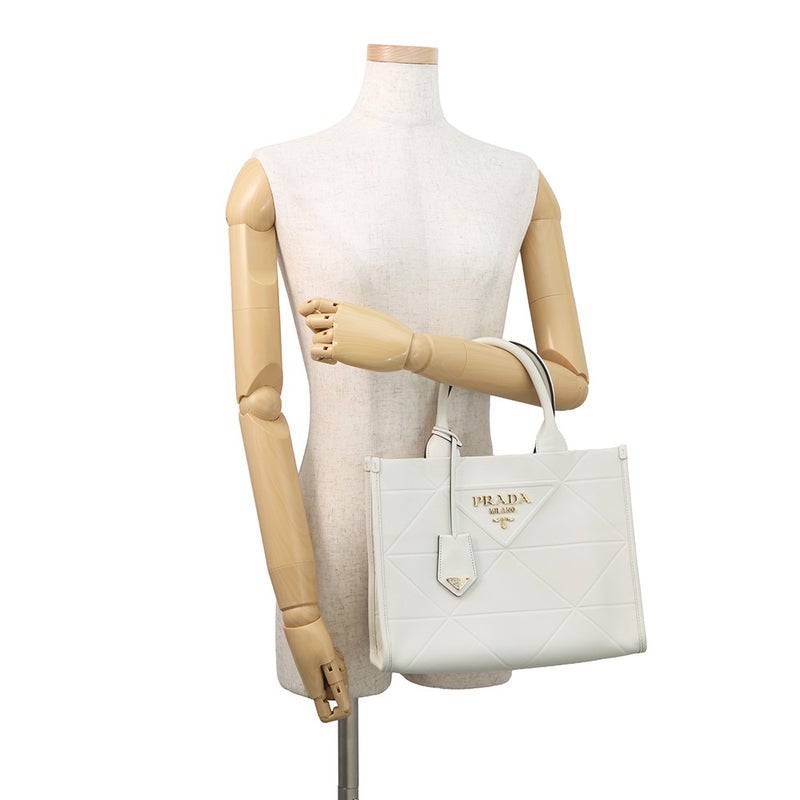 プラダ ハンドバッグ シンボル トップステッチ スモール レザー 1BA379 PRADA 2way 白