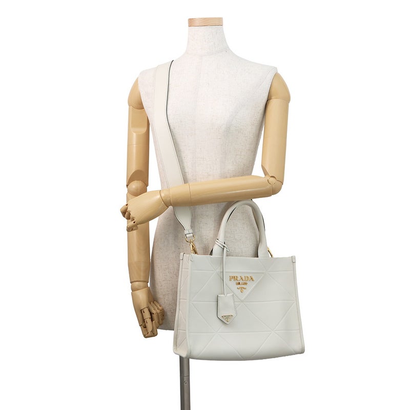 プラダ ハンドバッグ シンボル トップステッチ スモール レザー 1BA379 PRADA 2way 白