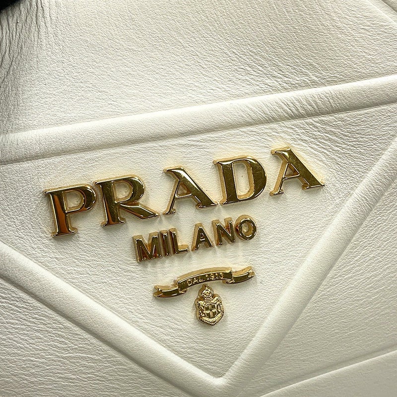 プラダ ハンドバッグ シンボル トップステッチ スモール レザー 1BA379 PRADA 2way 白