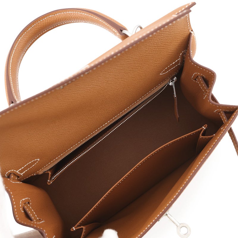 エルメス ハンドバッグ ケリー25 外縫い ゴールド/シルバー金具 エプソン G刻印 HERMES Kelly 2wayバッグ