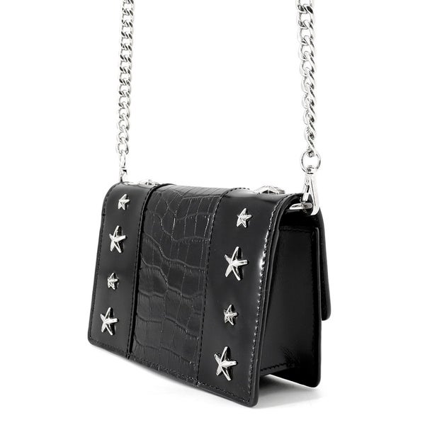 ジミーチュウ チェーンショルダーバッグ スタースタッズ ピクシス クロコ型押しレザー JIMMY CHOO 黒