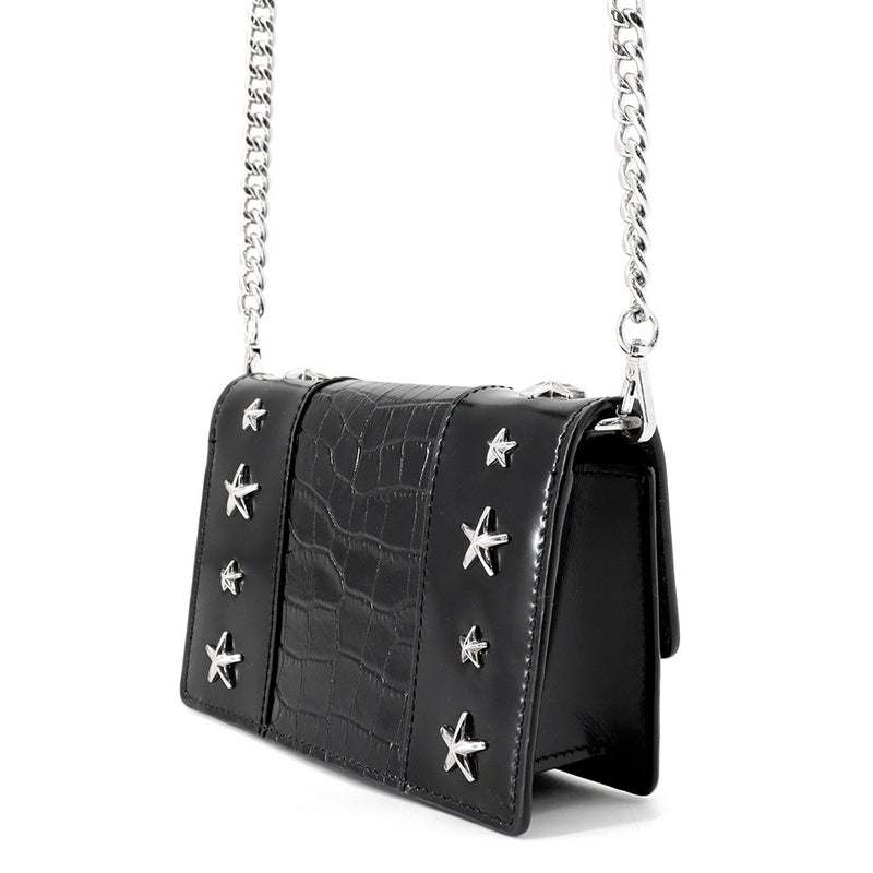 ジミーチュウ チェーンショルダーバッグ スタースタッズ ピクシス クロコ型押しレザー JIMMY CHOO 黒