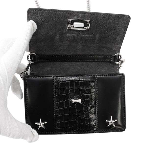 ジミーチュウ チェーンショルダーバッグ スタースタッズ ピクシス クロコ型押しレザー JIMMY CHOO 黒