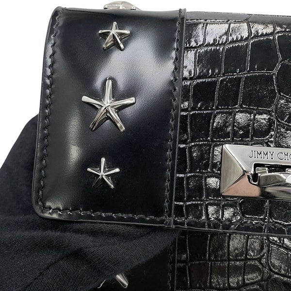 ジミーチュウ チェーンショルダーバッグ スタースタッズ ピクシス クロコ型押しレザー JIMMY CHOO 黒