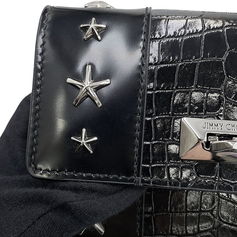 ジミーチュウ チェーンショルダーバッグ スタースタッズ ピクシス クロコ型押しレザー JIMMY CHOO 黒