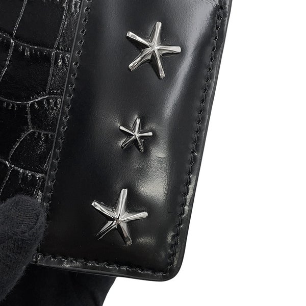 ジミーチュウ チェーンショルダーバッグ スタースタッズ ピクシス クロコ型押しレザー JIMMY CHOO 黒