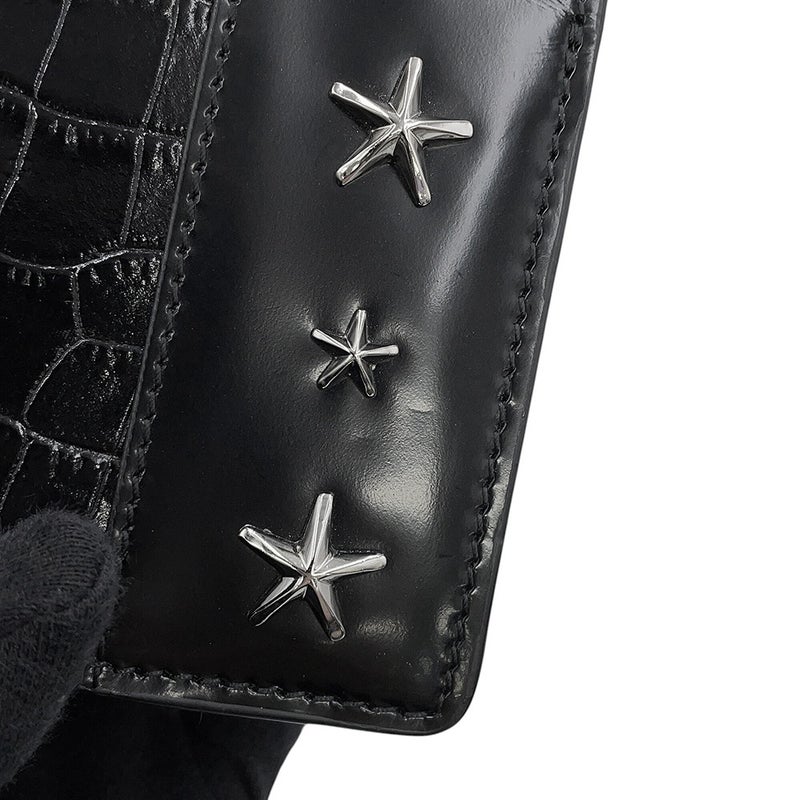 ジミーチュウ チェーンショルダーバッグ スタースタッズ ピクシス クロコ型押しレザー JIMMY CHOO 黒