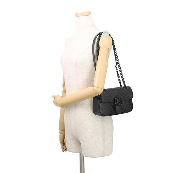 グッチ チェーンショルダーバッグ GGマーモント シェブロン キルティング レザー スモール 446744 GUCCI 黒