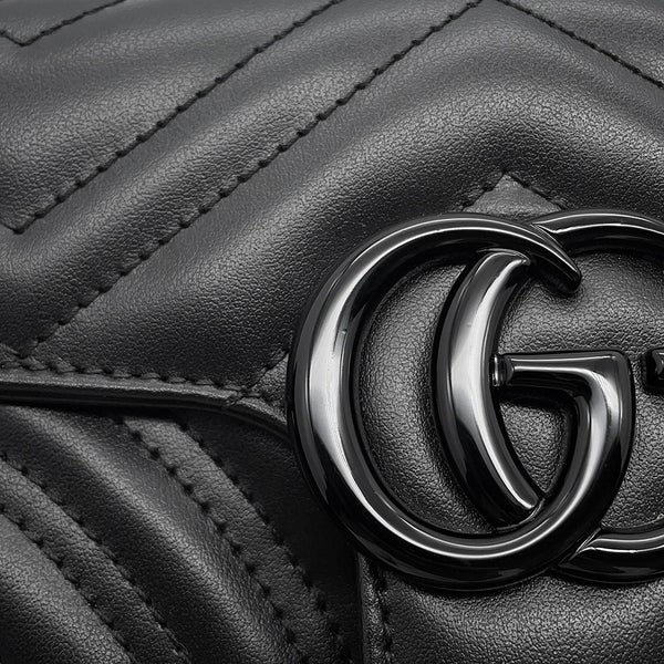 グッチ チェーンショルダーバッグ GGマーモント シェブロン キルティング レザー スモール 446744 GUCCI 黒
