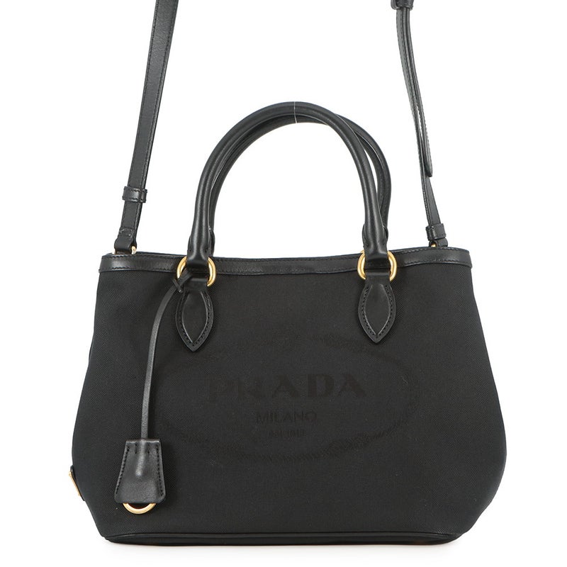 プラダ ハンドバッグ ジャカード トライアングルロゴ キャンバス 1BA172 PRADA 2way 黒