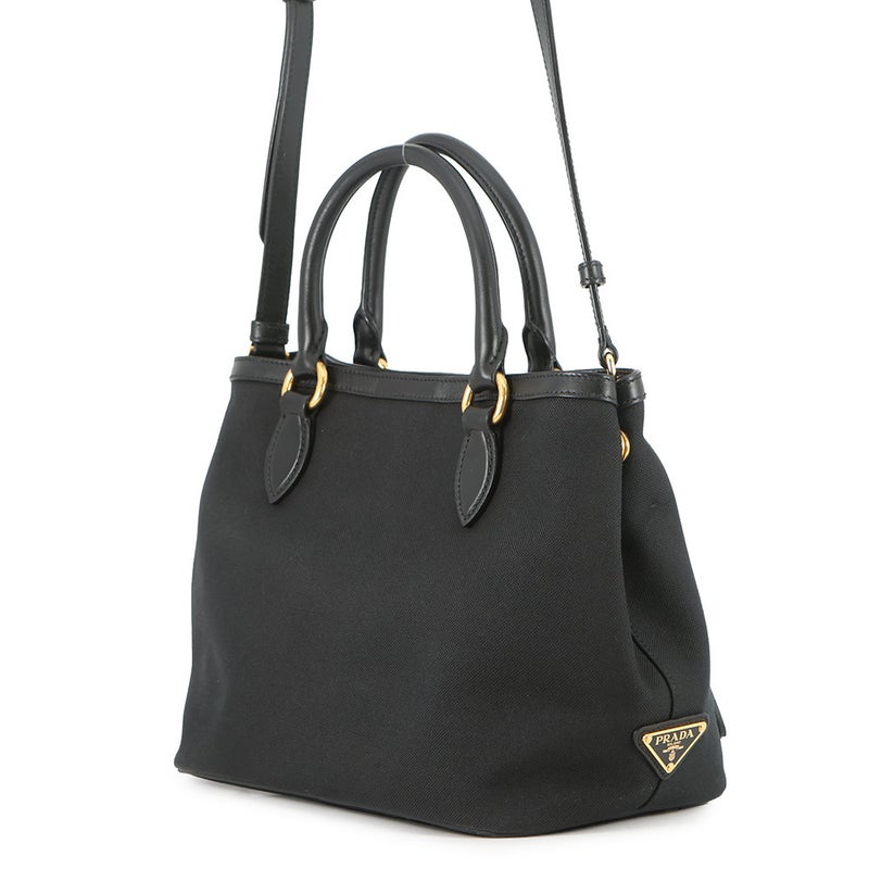 プラダ ハンドバッグ ジャカード トライアングルロゴ キャンバス 1BA172 PRADA 2way 黒