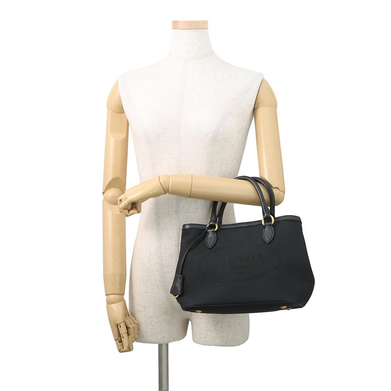 プラダ ハンドバッグ ジャカード トライアングルロゴ キャンバス 1BA172 PRADA 2way 黒