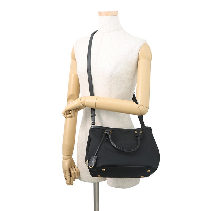 プラダ ハンドバッグ ジャカード トライアングルロゴ キャンバス 1BA172 PRADA 2way 黒