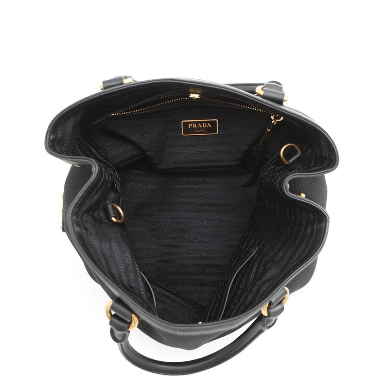 プラダ ハンドバッグ ジャカード トライアングルロゴ キャンバス 1BA172 PRADA 2way 黒