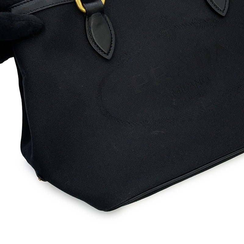 プラダ ハンドバッグ ジャカード トライアングルロゴ キャンバス 1BA172 PRADA 2way 黒