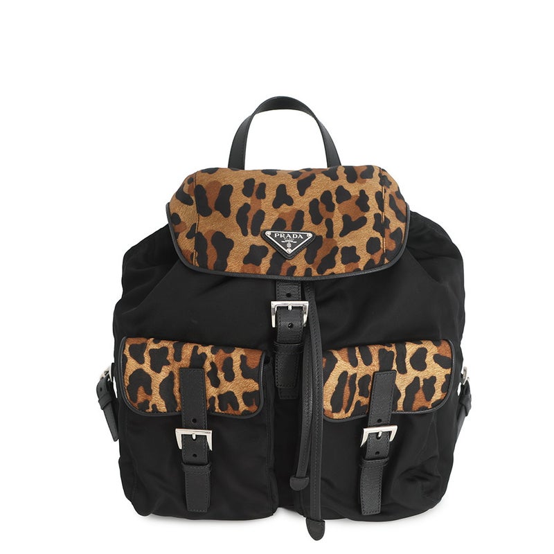 プラダ リュック ナイロン レオパード バックパック 1BZ811 PRADA バッグ リュックサック 黒