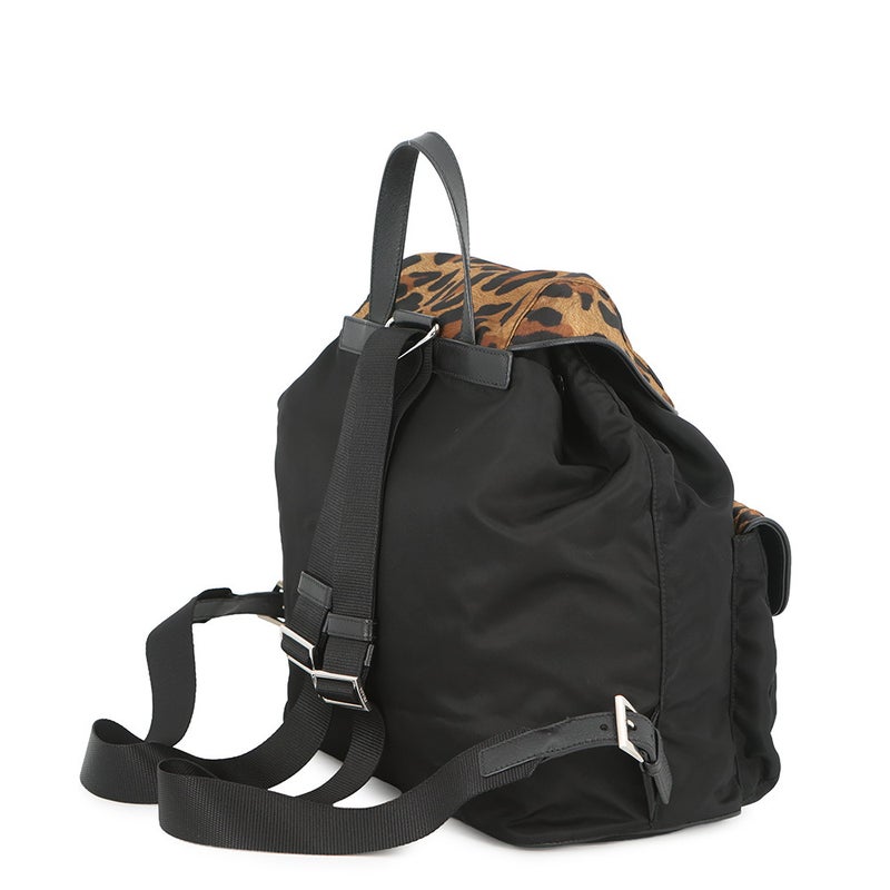プラダ リュック ナイロン レオパード バックパック 1BZ811 PRADA バッグ リュックサック 黒
