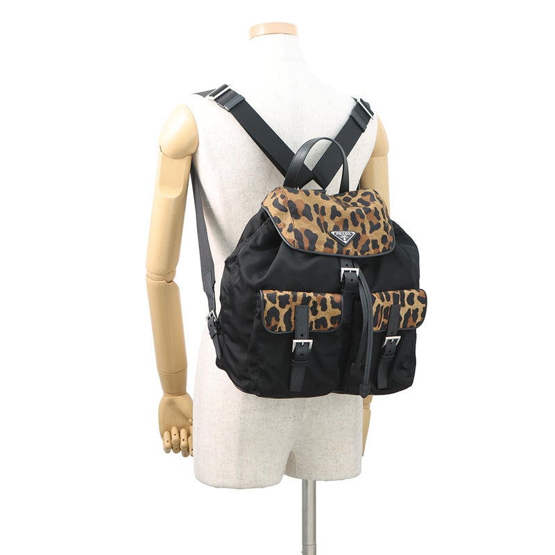 プラダ リュック ナイロン レオパード バックパック 1BZ811 PRADA バッグ リュックサック 黒