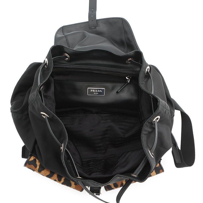 プラダ リュック ナイロン レオパード バックパック 1BZ811 PRADA バッグ リュックサック 黒