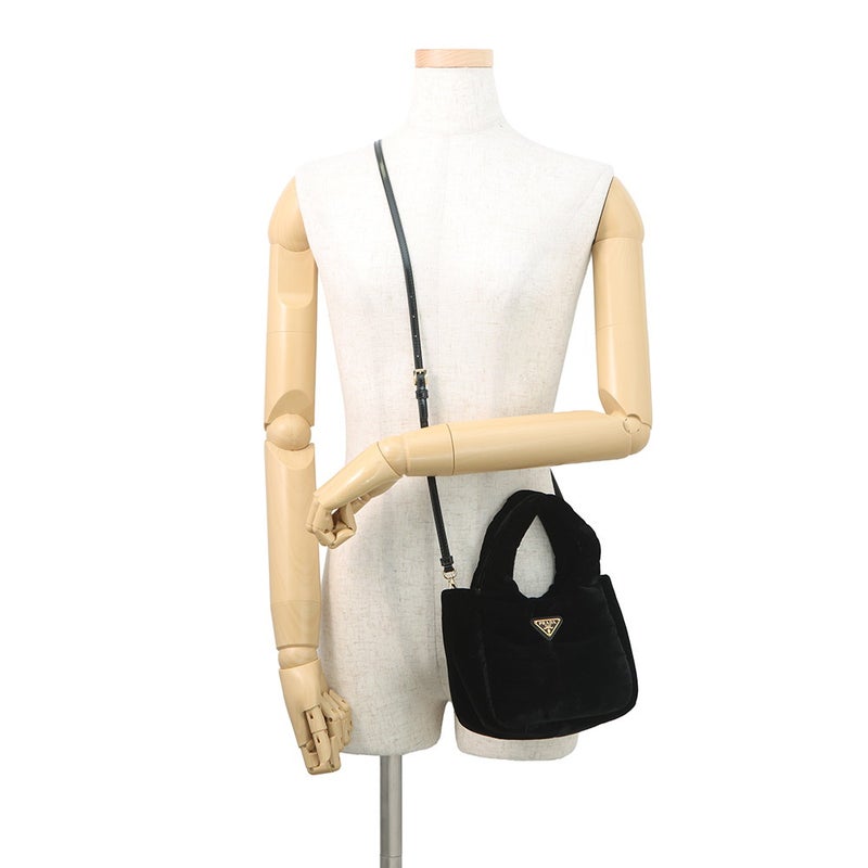 プラダ ハンドバッグ ミニバッグ ベルベット 1BA410 PRADA 2way 黒