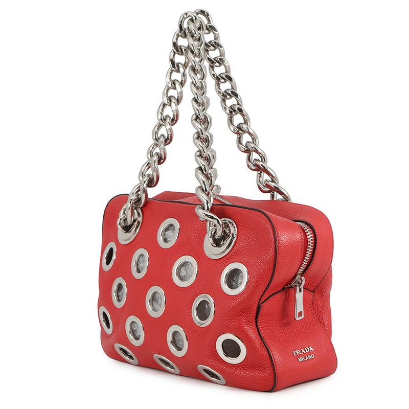 プラダ チェーンハンドバッグ パンチング レザー 1BB017 PRADA