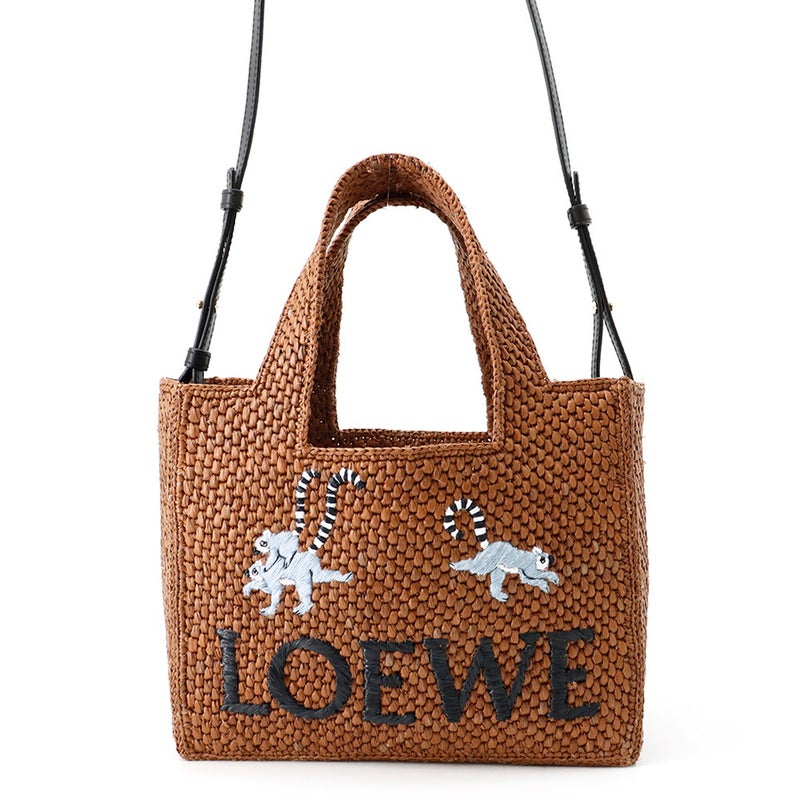 ロエベ トートバッグ フォントトート スモール スナ・フジタ ラフィア LOEWE 2wayショルダー かごバッグ ワオキツネザル