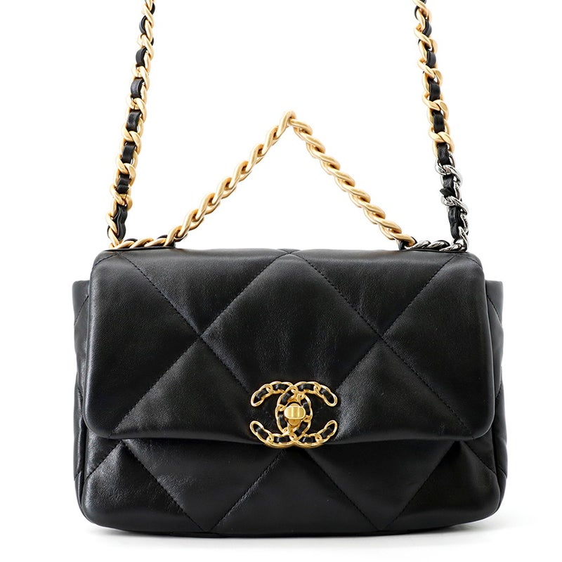 シャネル チェーンショルダーバッグ CHANEL19 マトラッセ ココマーク シャイニーラムスキン AS1160 CHANEL 黒