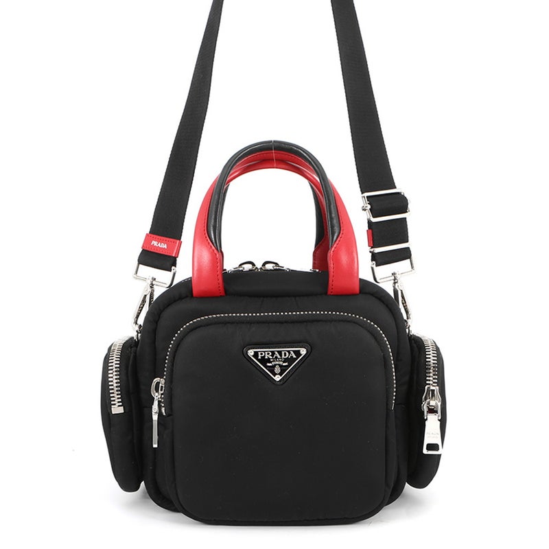 プラダ ハンドバッグ マルチポケット ナイロン/レザー 1BB061 PRADA 2wayショルダーバッグ 黒