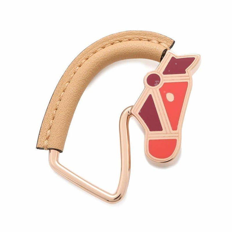 エルメス ブローチ シュバル・グランド・パラード ナチュラルセーブル/ピンクゴールド金具 ラッカーメタル/スイフト HERMES