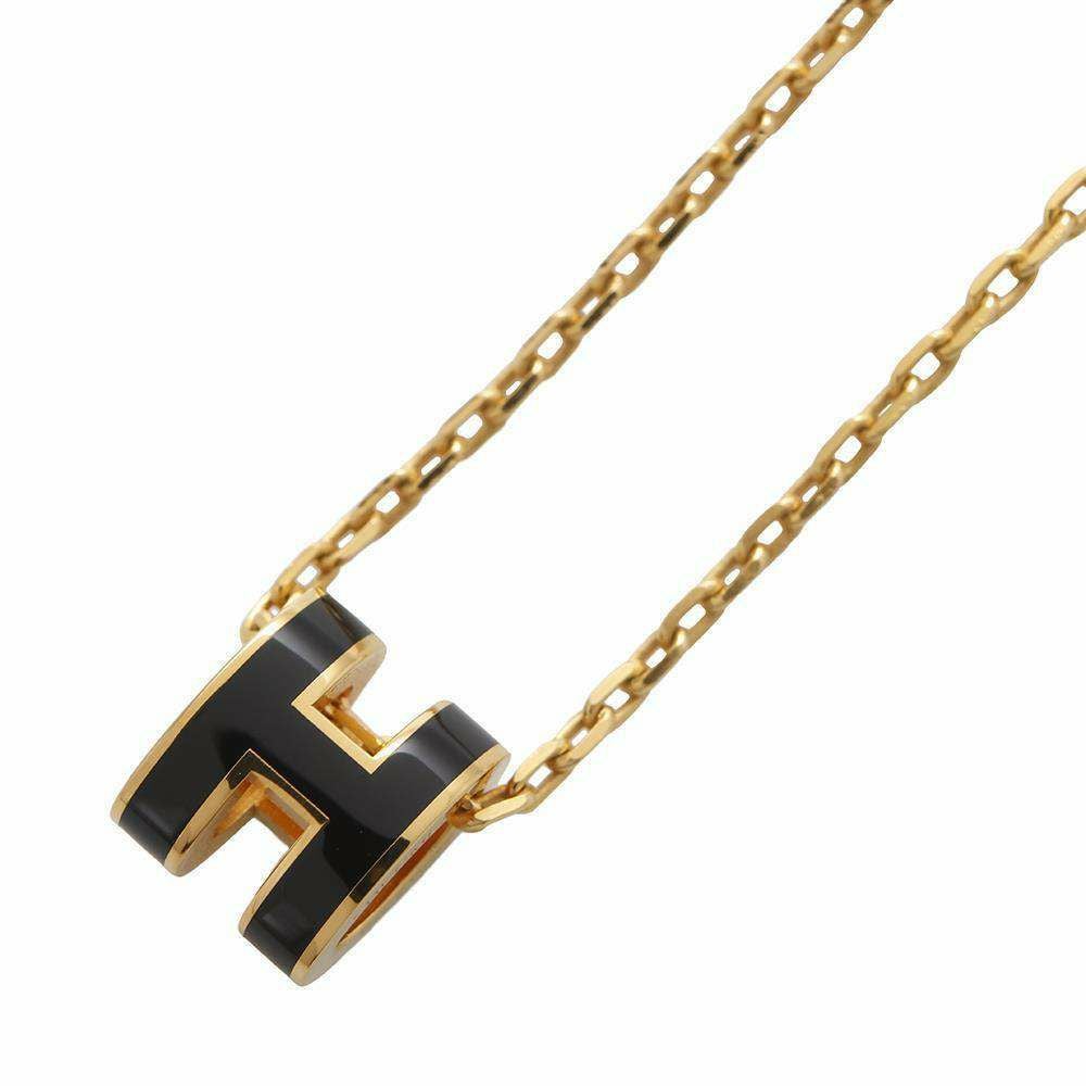 【値下】【美品】エルメスポップアッシュネックレス03チェーンブラックゴールド エルメス ネックレス ミニ・ポップアッシュ ブラック/ゴールド金具
