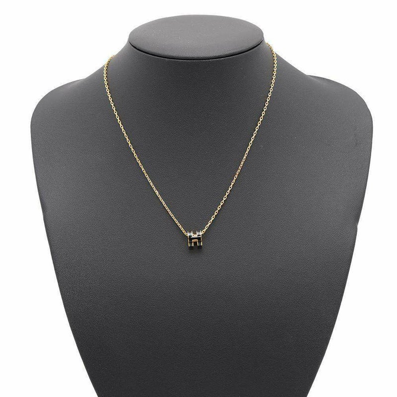 エルメス ネックレス ミニ・ポップアッシュ ブラック/ゴールド金具 HERMES アクセサリー 黒