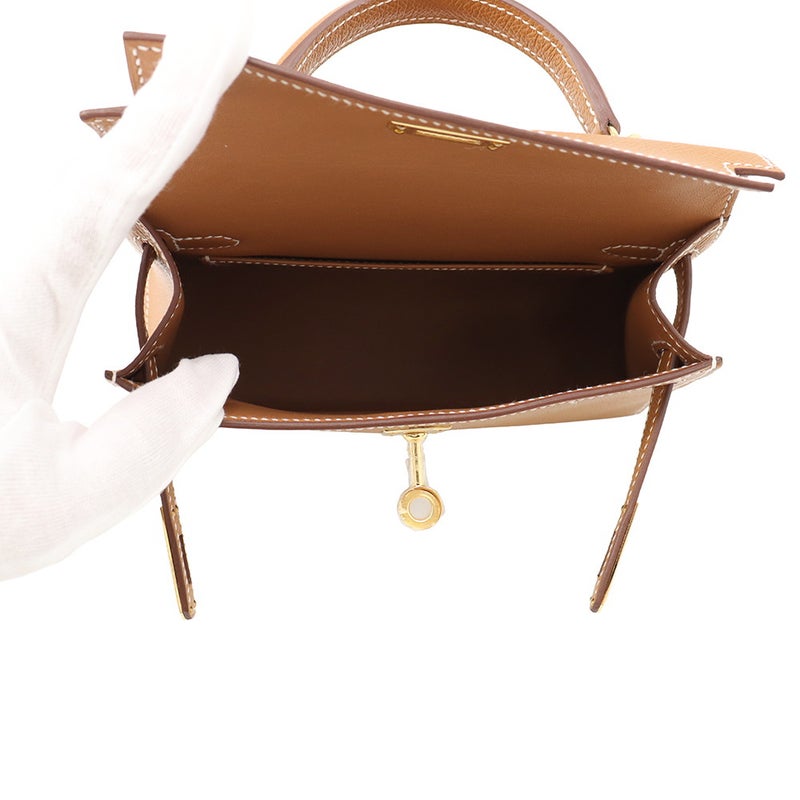 エルメス ハンドバッグ ミニケリー 外縫い ゴールド/ゴールド金具 エプソン G刻印 HERMES 2wayバッグ