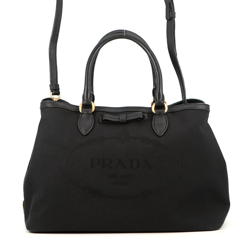 プラダ ハンドバッグ ロゴ ジャガード キャンバス 1BA579 PRADA ２wayショルダー 黒
