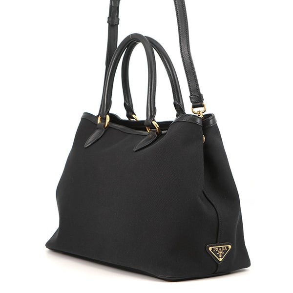 プラダ ハンドバッグ ロゴ ジャガード キャンバス 1BA579 PRADA ２wayショルダー 黒