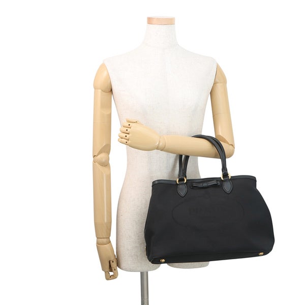プラダ ハンドバッグ ロゴ ジャガード キャンバス 1BA579 PRADA ２wayショルダー 黒
