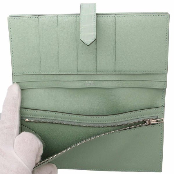 エルメス 長財布 ベアンスフレ ヴェールドー/シルバー金具 アリゲーターマット Z刻印 財布