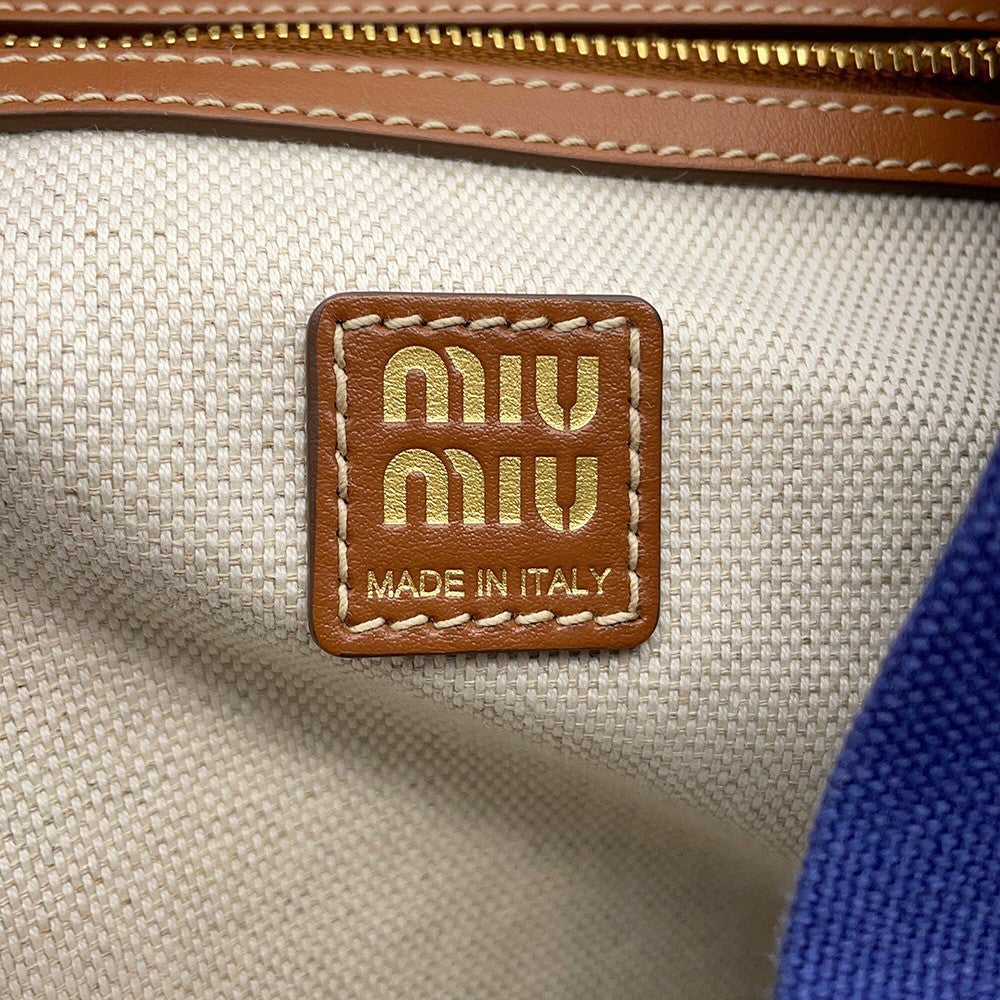 ミュウミュウ リュック バックパック ロゴ レザー キャンバス Miu Miu