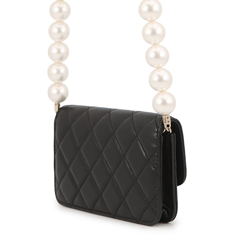シャネル パールチェーンショルダーバッグ ココマーク マトラッセ フェイクパール AP1838 CHANEL ポーチ 黒
