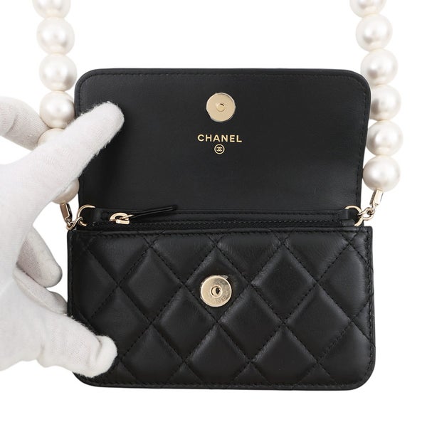 シャネル パールチェーンショルダーバッグ ココマーク マトラッセ フェイクパール AP1838 CHANEL ポーチ 黒