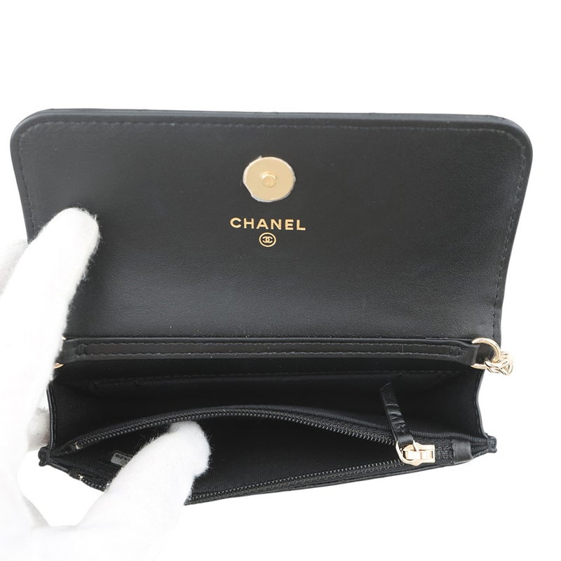 シャネル パールチェーンショルダーバッグ ココマーク マトラッセ フェイクパール AP1838 CHANEL ポーチ 黒