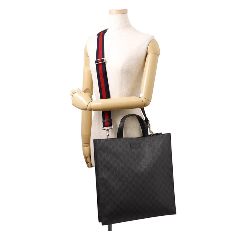 グッチ トートバッグ GGスプリーム/レザー 495559 GUCCI 2wayショルダーバッグ 黒