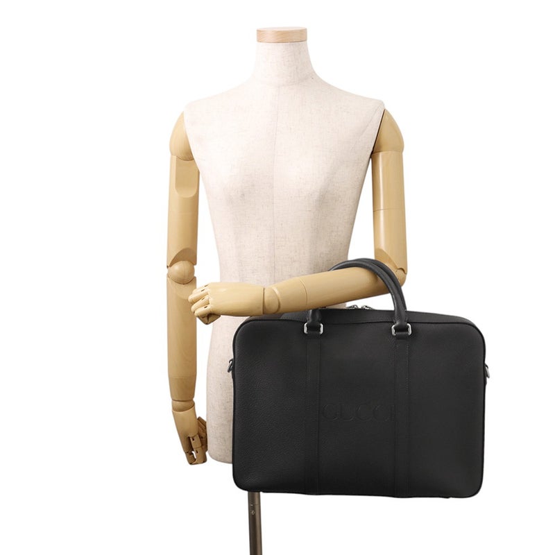 グッチ ビジネスバッグ エンボスロゴ ブリーフケース レザー 674174 GUCCI ハンドバッグ 黒